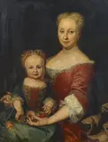 Johann Gottlieb Glume, Porträt einer höfischen Dame mit Tochter, Öl auf Leinwand