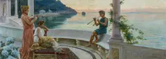 Augusto Lovatti, Das Flötenspiel, Öl auf Leinwand