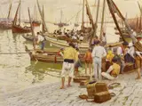 Kunz Meyer-Waldeck, Fischer in einem portugiesischen Hafen, Öl auf Leinwand