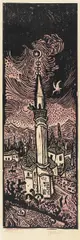 Otto Pankok, Moschee mit Storch, 1965, Farbholzschnitt auf Japan