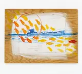 Anatol Herzfeld, "die Sonnenfische", 1984, Acryl über Leinwand (collagiert) auf Holz