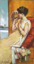 Dawson Dawson-Watson, Portrait of a Woman With Fan Gazing Out Window (Possibly the Artist's Wife, Mary Hoyt Sellar), Oil on canvas