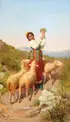 Francesco Ballesio, A Shepherdess With Her Flock, Oil on canvas