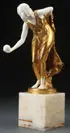 Walter Schott, Kugelspielerina, Gilt bronze and ivory mounted on onyx base