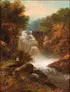 British School, Fisherman in Landscape with Waterfall, Oil on canvas