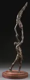 Joe Brown, Gymnasts, Bronze with dark brown patina mounted on original wood base