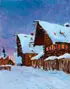 Konstantin Alexeievitch Korovin, Nocturnal Winter Village Scene, Oil on artist board
