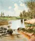 Mikhail Georgievich Malyshev, Landscape with Bathers and Boy Fishing, Oil on canvas