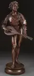 Pierre Louis Detrier, The Troubadour, Bronze with dark brown patina