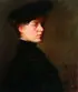 Continental School, Portrait of a Woman in a Black Dress and Hat, Oil on canvas