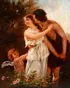 P. Martin, Cupid Urging a Young Woman into the Arms of Her Suitor, Oil on paper laid down on wood panel