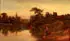 T. Colis, A Large Riverside Country Landscape at Dusk, Oil on canvas