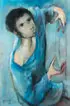 Michelle Michaux, Woman Playing with String, Oil on masonite