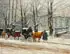 Kurt Pallman, Berlin Winter Street Scene with Coaches, Oil on canvas