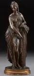 Émile-François Chatrousse, Classical Woman Leaning Against Pillar Inscribed with the Names of Famous Greeks, Bronze with dark brown patina