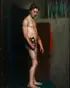 American School, A Standing Male Nude Holding a Vase, Oil on canvas