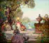 Frederick Ballard Williams, An Outdoor Period Scene of Woman in a Park, Oil on canvas