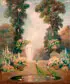 Edmund H. Garrett, Allegorical Figure in a Blooming Garden with Peacocks, Oil on canvas laid down on masonite