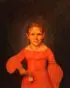 American School, Girl in Red Dress Holding Rose, Oil on canvas