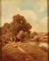 Henry Maidment, Country Scene of Woman Feeding Ducks, Oil on wood panel