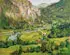 Fritz Köhler, Alpine River Valley, Oil on wood panel