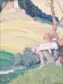 W. Bergmann, Shepherd Resting and in the Distant Background a Funeral Procession, Gouache and watercolor on artist board