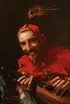 Munchen School, The Court Jester Playing a Mandolin, Oil on wood panel