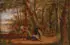 Swiss School, Figures in a Wooded Landscape with a Stubborn Mule, Oil on wood panel