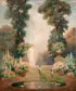 Edmund H. Garrett, Allegorical Figure in a Blooming Garden with Peacocks, Oil on canvas laid down on masonite