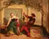 Victor Nehlig, Puppeteer Performing for a Young Boy and a Woman Making Thread, Oil on artist board