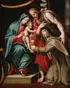 St. John the Baptist and St. Claire of Assisi Presenting a Monstrance to the Infant Christ and the Virgin Mary by Italian School, Oil on canvas, offered Jun 2013