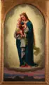 Franz Ittenbach, The Madonna and Child in Clouds above a Small Village, Oil on canvas with feigned arch top