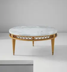 Coffee table by Jean Royere, circa 1948, Sycamore, Carrara marble, brass, sold Jun 2015