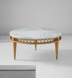 Jean Royere, Coffee table, circa 1948, Sycamore, Carrara marble, brass
