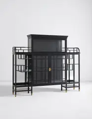 Edward William Godwin, Display cabinet, circa 1872-1875, Ebonized wood, clear glass, mirrored glass, brass