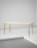 Marc Du Plantier, Center table, circa 1936, Parchment-covered wood, painted wrought-iron