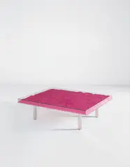 “Table rose” by Yves Klein, editioned 1963, Rose pigment, acrylic, glass, steel, wood, sold Jun 2015