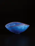 Bowl with squeezed lip by Gertrud Natzler and Otto Natzler, 1950s, Earthenware, mystic blue glaze with flow patterns, sold Jun 2015