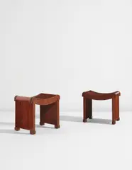 Pierre Chareau, Pair of stools, model no. MT 1015, circa 1923, Mahogany, mahogany-veneered wood