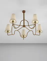 Jean Royere, Rare five-armed “Ondulation” chandelier, circa 1939, Painted metal, paper shades