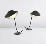 Pair of “Antony” table lamps by Serge Mouille, circa 1955, Painted aluminum, painted tubular steel, brass, sold Jun 2015