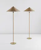 Pair of floor lamps, model no. 9602 by Paavo Tynell, 1950s, Brass, cane, painted metal, wood, sold Jun 2015