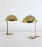 Pair of table lamps, model no. 9209 by Paavo Tynell, 1950s, Perforated and partially painted brass, brass, cane, sold Jun 2015