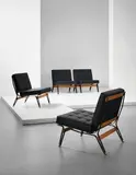 Ico Parisi, Set of four chairs, model no. 856, circa 1955, Painted metal, walnut, vinyl