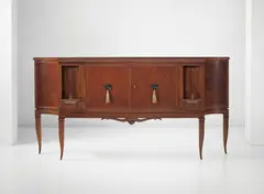 Early sideboard by Gio Ponti, circa 1930, Walnut and burr walnut-veneered wood, walnut, painted wood, tassels, sold Jun 2015