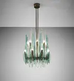Max Ingrand, Rare "Dahlia" chandelier, circa 1955, Colored glass, brass