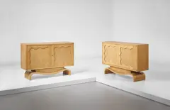 Pair of "Trèfle" sideboards, from a private commission, Vincennes, France by Jean Royere, 1940s, Sycamore, brass, sold Dec 2015