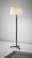 Jacques Quinet, Floor lamp, model no. 445, circa 1952, Bronze, brass, glass diffuser, paper shade