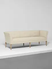 Rare sofa, from the Neiman-Marcus Building, Dallas, Texas by T. H. Robsjohn-Gibbings, circa 1939, Fabric, painted wood, sold Dec 2015