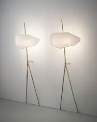 Félix Agostini, Pair of wall lights, 1960s, Bronze, later fabric shades
